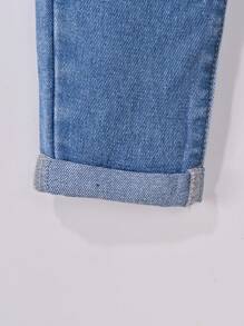 女小童花卉刺繡紙袋腰前蝴蝶結牛仔褲 - 中等水洗藍 - 查看 6