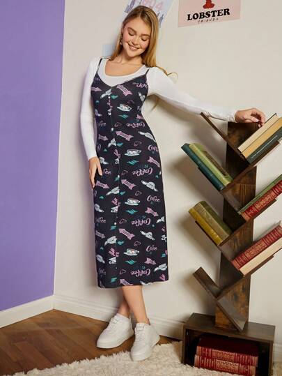 FRIENDS X SHEIN Letter & Cartoon Graphic Cami Dress Without Tee