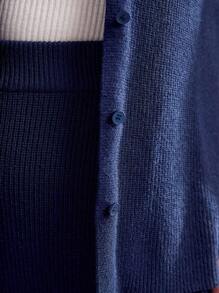 Mulvari Plus Size Women's Solid Color Cardigan And Knitted Skirt Set 2 Piece Set - Navy Blue - View 6