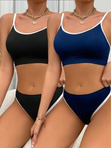 Women's Color Block Underwear 2pcs Set - Multicolor - View 3