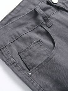 Men Flap Pocket Cargo Jeans - Dark Grey - View 8