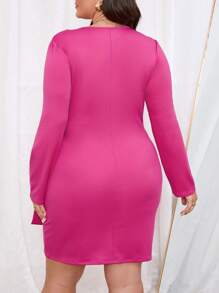 SHEIN Clasi Talla grande Vestido cruzado con nudo lateral - Rosa Fucsia - Ver 2