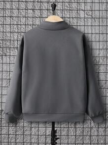 SHEIN Leap Crew Cậu bé Tween Đồ họa Chữ cái Một nửa khóa kéo Thả vai Áo nỉ - Màu xám đen - Xem 2