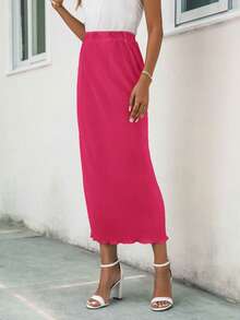 SHEIN Clasi Solid Elastic Waist Straight Skirt - Hot Pink - View 5
