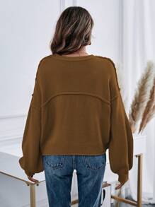 Chiquease Thả vai Áo len Với Mặt trước Túi - Cà phê nâu - Xem 2