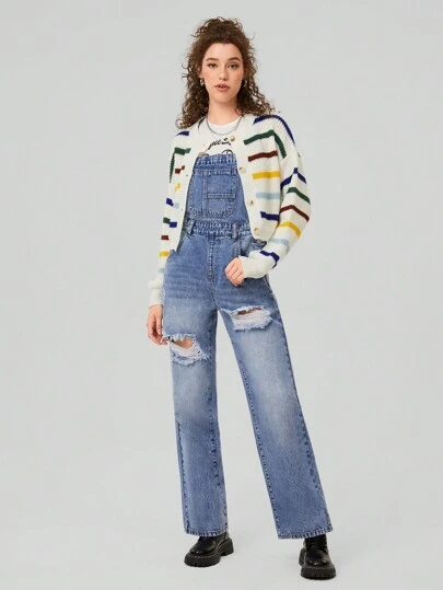 Forever 21 Women'S Colorful Stripe Pattern Drop Shoulder Cardigan