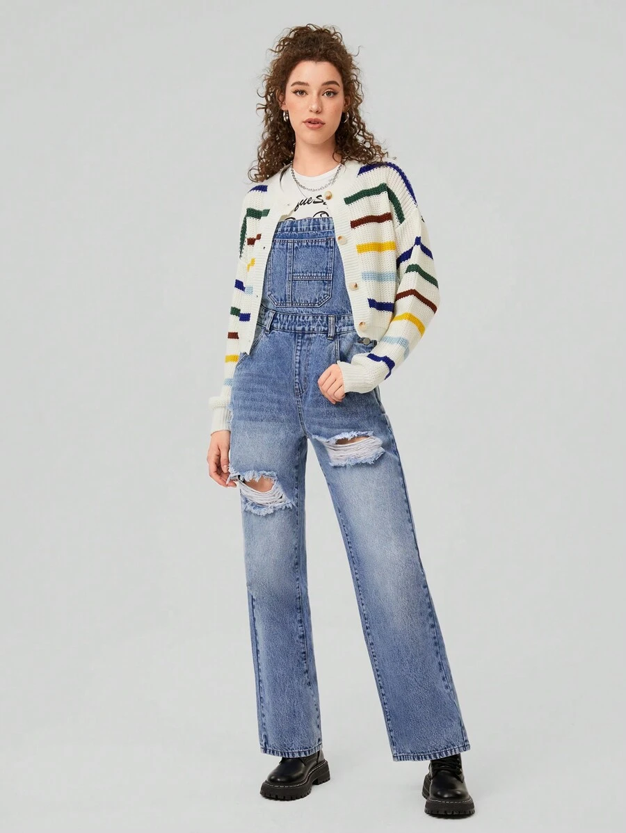 Forever 21 女用彩色條紋落肩開襟衫