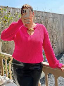 SHEIN CURVE+ Talla grande Jersey con diseño de cadena de cuello con abertura de ojo de hombros caídos