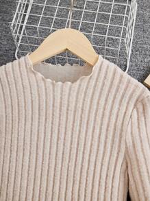 Tween Girl Lettuce Trim Ribbed Knit Bodysuit - Apricot - View 4