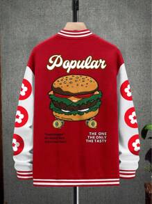 Manfinity Hypemode Nam Lỏng lẻo phù hợp Hamburger & In Khẩu hiệu Sọc trang trí Thả vai Áo khoác Đại học - Nhiều màu - Xem 1