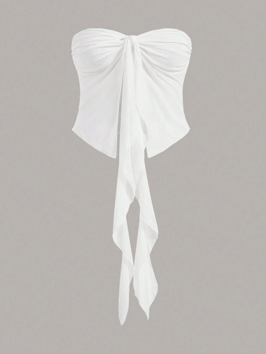 SHEIN ICON Plus Ruched Bustier Draped Front Tube Top - White - View 1