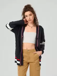 SHEIN EZwear Women's Striped Drop Shoulder Cardigan - Multicolor - View 1