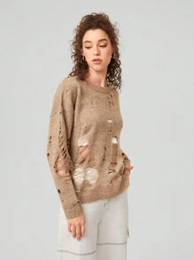 Forever 21 Pull Effet Vieilli À Épaules Tombantes Pour Femmes Avec Détails Découpés