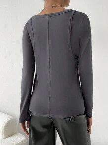 SHEIN Essnce T-Shirt 2 En 1 Unicolore - Gris foncé - Voir 2