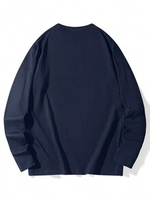 新款春夏休闲百搭简约时尚英文字母印花长袖T恤 - 藏蓝色 - 查看 2