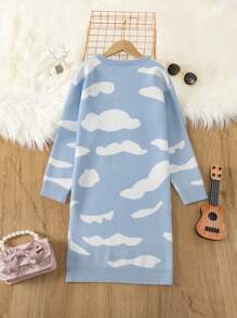 SHEIN Tween Girl Cloud Pattern Sweater Dress - Baby Blue - View 2