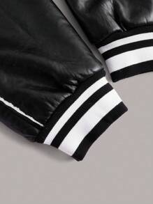SHEIN EZwear Striped Trim Drop Shoulder PU Leather Jacket In Fall/Winter - Black and White - View 3