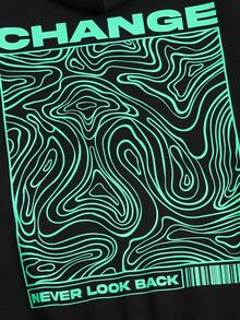 SHEIN EZwear 加大码字母图案落肩卫衣 - 黑色 - 查看 6