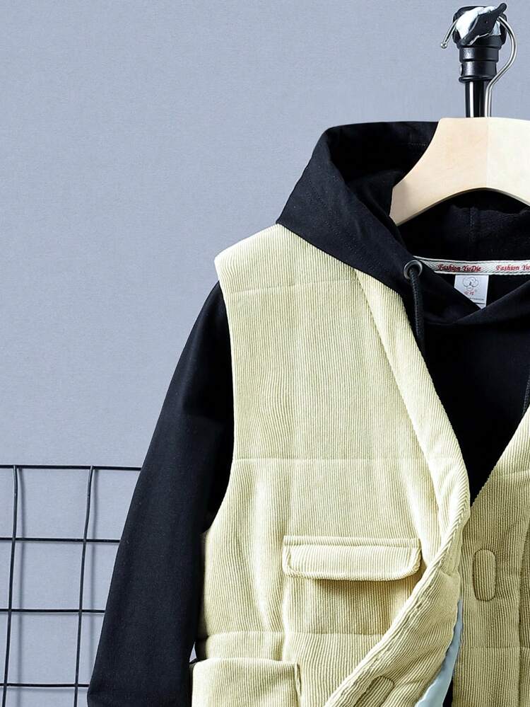 1pc Big Boy Casual Warm Thicken Vest With Pockets