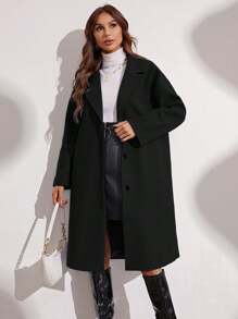 EMERY ROSE Lapel Neck Button Front Overcoat - Black - View 5