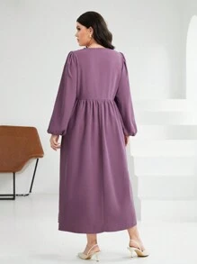 Mulvari 大碼燈籠袖襯衫領子洋裝 - 紫色 - 查看 3