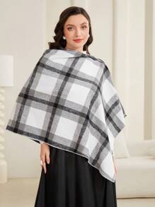 Modelyn 格紋印花蝙蝠袖不對稱下擺斗篷大衣 - 彩色 - 查看 4