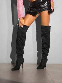 Stivali da donna sopra ginocchio a punta Tacco con plissettato dettagli per l'inverno