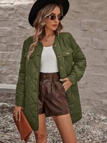 SHEIN LUNE Chi tiết về Flap Áo khoác Quilted - xanh quân đội - Xem 4