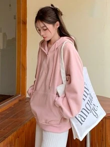 Dazy Star 素色插肩袖抽繩連帽衫 - 粉色 - 查看 5