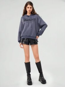 Forever 21 字母圖案下垂肩束帶連帽衫 - 灰色 - 查看 4