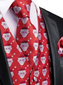 Men's Single Breasted Christmas Pattern Waistcoat - Red - View 3