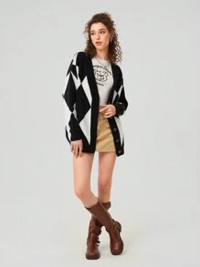 Forever 21 Women's Geometric Pattern Button Down Cardigan With Long Sleeves