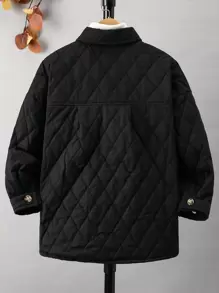 SHEIN Áo khoác độn vai có cổ bẻ xuống dành cho bé trai Tween - màu đen - Xem 2