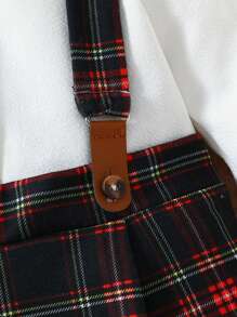 Baby Boy Tartan Print 2 In 1 Pinafore Romper - White - View 4