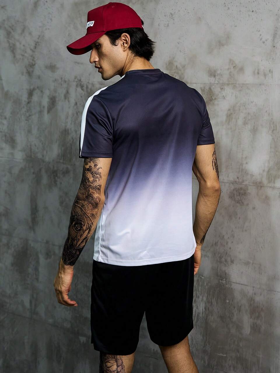 Men Letter Graphic Contrast Side Seam Sports Tee And Shorts Set, Athletic Suit, Tracksuit Workout Set Workout Sets Gym Set Workout Set