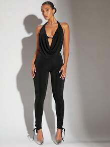 SHEIN BAE con fruncido delantero de espalda abierta Top halter & bajo con nudo Pantalones ajustados