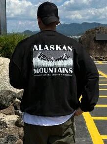 DAZY 男士山和字母圖案落肩袖運動衫 - 黑色 - 查看 2