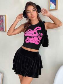SHEIN EZwear Chaleco de punto crop con patrón de dibujos animados - Negro - Ver 5