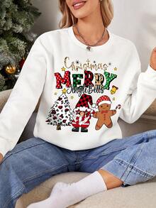 SHEIN LUNE In Giáng sinh Thả vai Áo nỉ - trắng - Xem 5