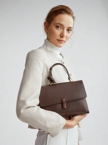 MOTF PREMIUM 女性通勤者手提包女性手提包翻蓋頂部單條提帶PU皮革棕色的 - 棕色 - 查看 8