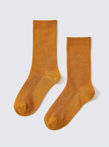 SHEIN 3 pares/set doble Aguja unicolor Calcetines hasta mitad de pantorrilla - Multicolor - Ver 5