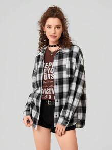 Forever 21 女式格子下垂肩襯衫