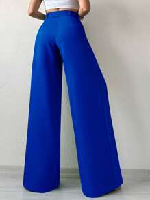 EURMUSE Pantalones Anchos De Traje De Color Sólido - azul real - Ver 2