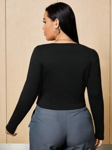 SHEIN EZwear 女士加大碼愛心印花t恤 - 黑色 - 查看 6