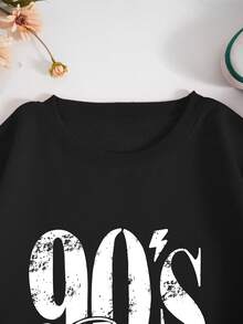 Plus Letter Graphic Thermal Lined Sweatshirt - Black - View 3