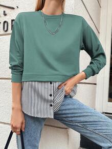 EURMUSE Striped Print 2 In 1 Sweatshirt - Green - View 4