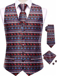 Men's Christmas Pattern Single Breasted Suit Vest - Multicolor - View 1