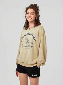 Forever 21 Women'S Floral & Letter Printed Drop Shoulder Sweatshirt - Khaki - View 4
