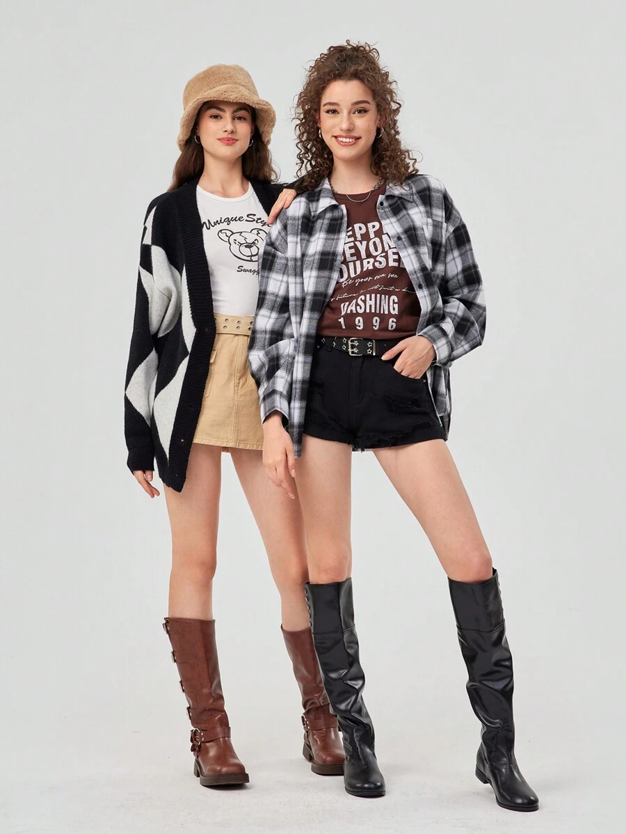 Forever 21 女式格子下垂肩襯衫