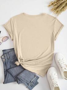SHEIN 标语图案 T 恤上帝赐予我平安我的快乐图案 T 恤女式上衣 - 米色 - 查看 2